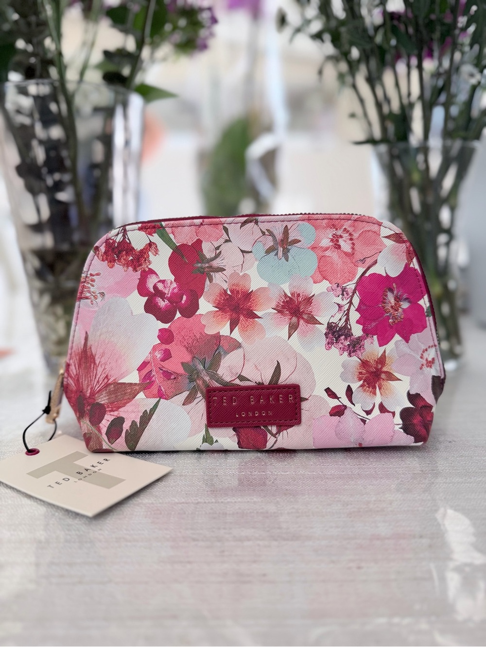 Ted Baker Pink Floral Zip Cosmetic Pouch